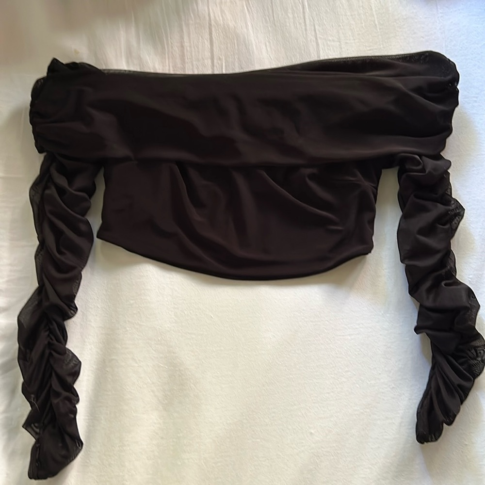 Club L London | ruched bandeau top, off shoulder | black
